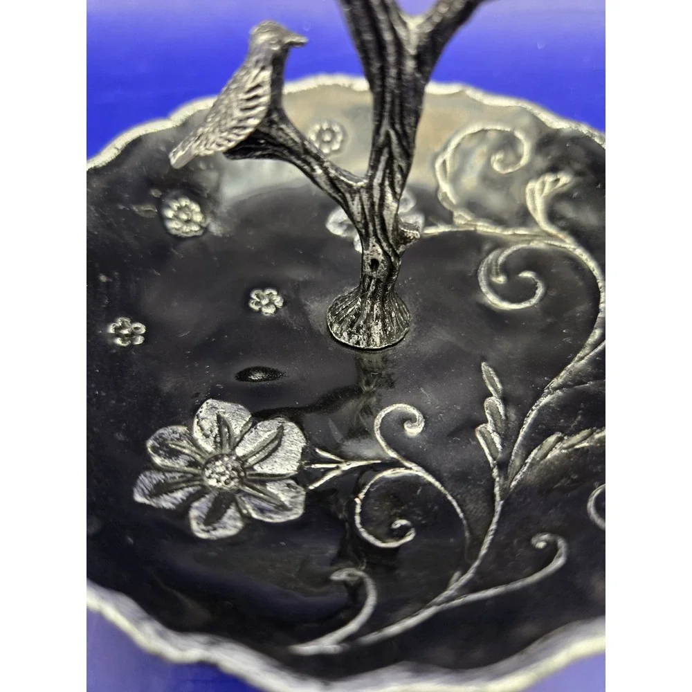 Black Enamel Dish For Trinkets By Cynthia Rawley NY With Bird On A Branch‎ B#28